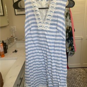 Eliza J Blue and White Lace Trim Dress